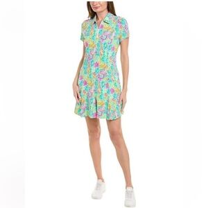 IBKUL Godet Dress Lilli Hot Pink Tropical Tennis Athletic Pickleball‎ NEW Large